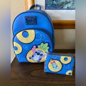 Loungefly Disney Stitch Pineapple Float Backpack and Wallet, NWT